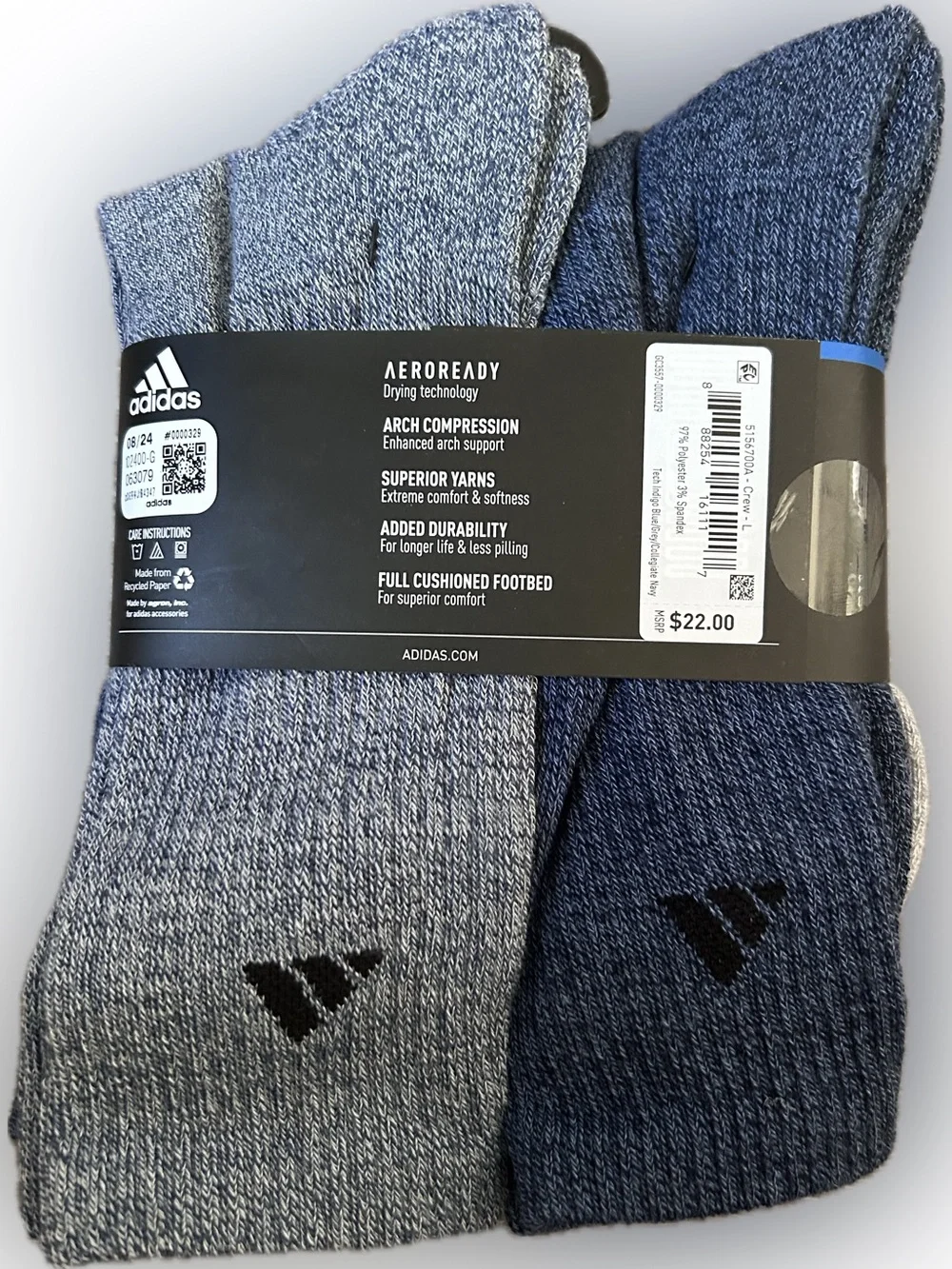 adidas Men's Cushioned Crew Socks - Blue & Gray Mix (6 Pack)